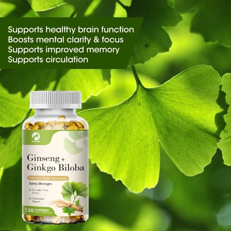 Ginseng Ginkgo Biloba Capsules Extra Strength - Supports Brain Function and Memory Non-GMO/Vegan Superfood