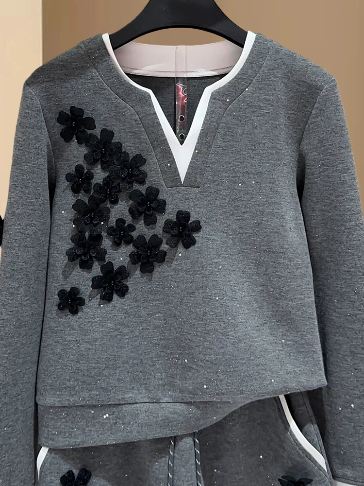 Stunning Women's Autumn Outfit Two-Piece Set Long Sve Waist-Cinching  Skirt V-Ne Polyester Fiber Casual Sportswear