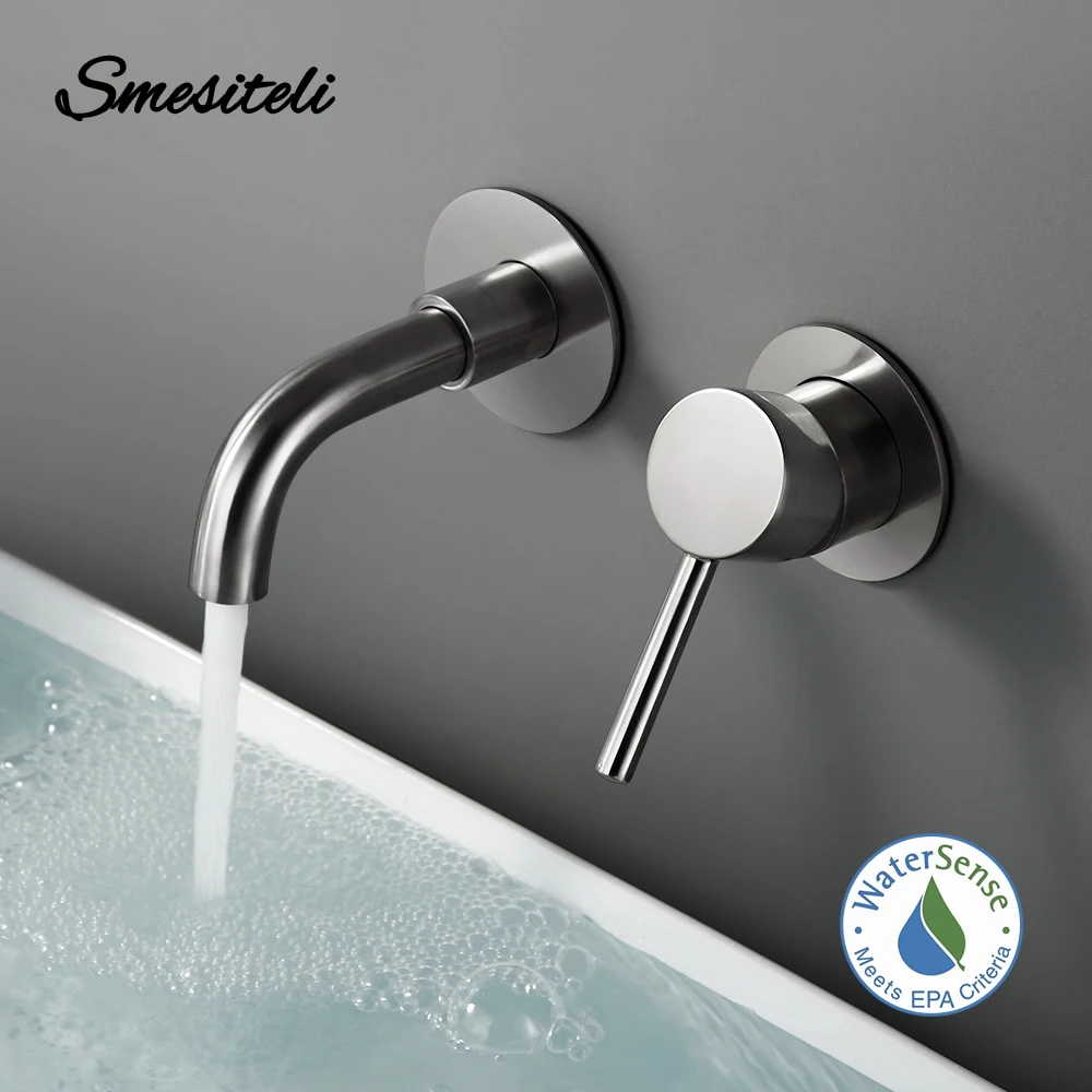 Imagem -02 - Smesiteli Torneira de Instalação para Banheiro Torneira de Água Quente e Fria de Bronze com Dois Buracos e Alça Única