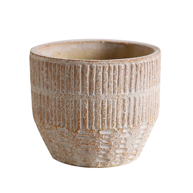 Retro and old craftsmanship cement flower pot red brick vertical pattern color gardening ornament flower pot succulent planting