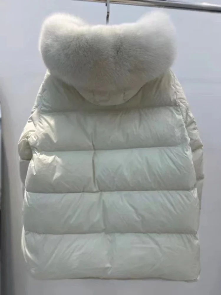 冬用ダウンジャケット レディース 本物のフォックスファー付きフード 厚手 90% ホワイトダックダウンコート パーカー 防水 レディース スリム ショート JJ1118