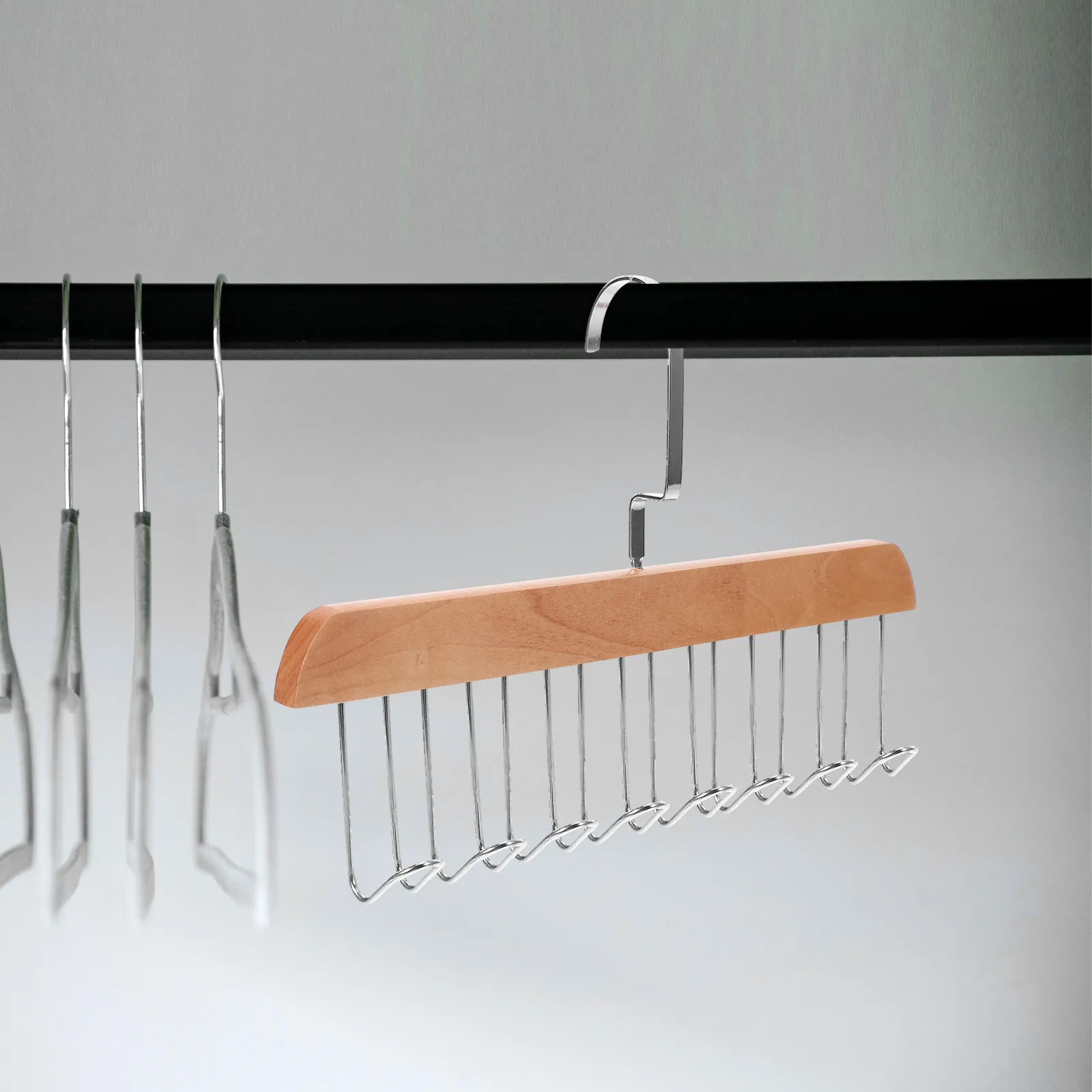 Wooden 8 Hooks Hanger Multi-Functional Closet Organizer Clothes Storage Hooks for Bag Belts Closet Purse Hanger view 4
