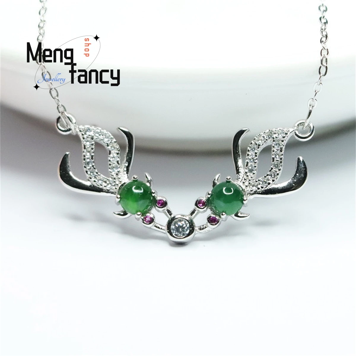 

Natural Authentic S925 Silver Inlaid Ice Jadeite Emperor Green Koi Necklace Charm Elegant Personalized Fashion Versatile Jewelry