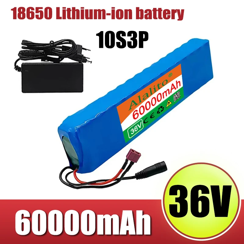 36V 60Ah lithium-ion battery pack 10S3P 60000mAh, built-in 15A BMS, 250W-500W battery+42V 2a charger