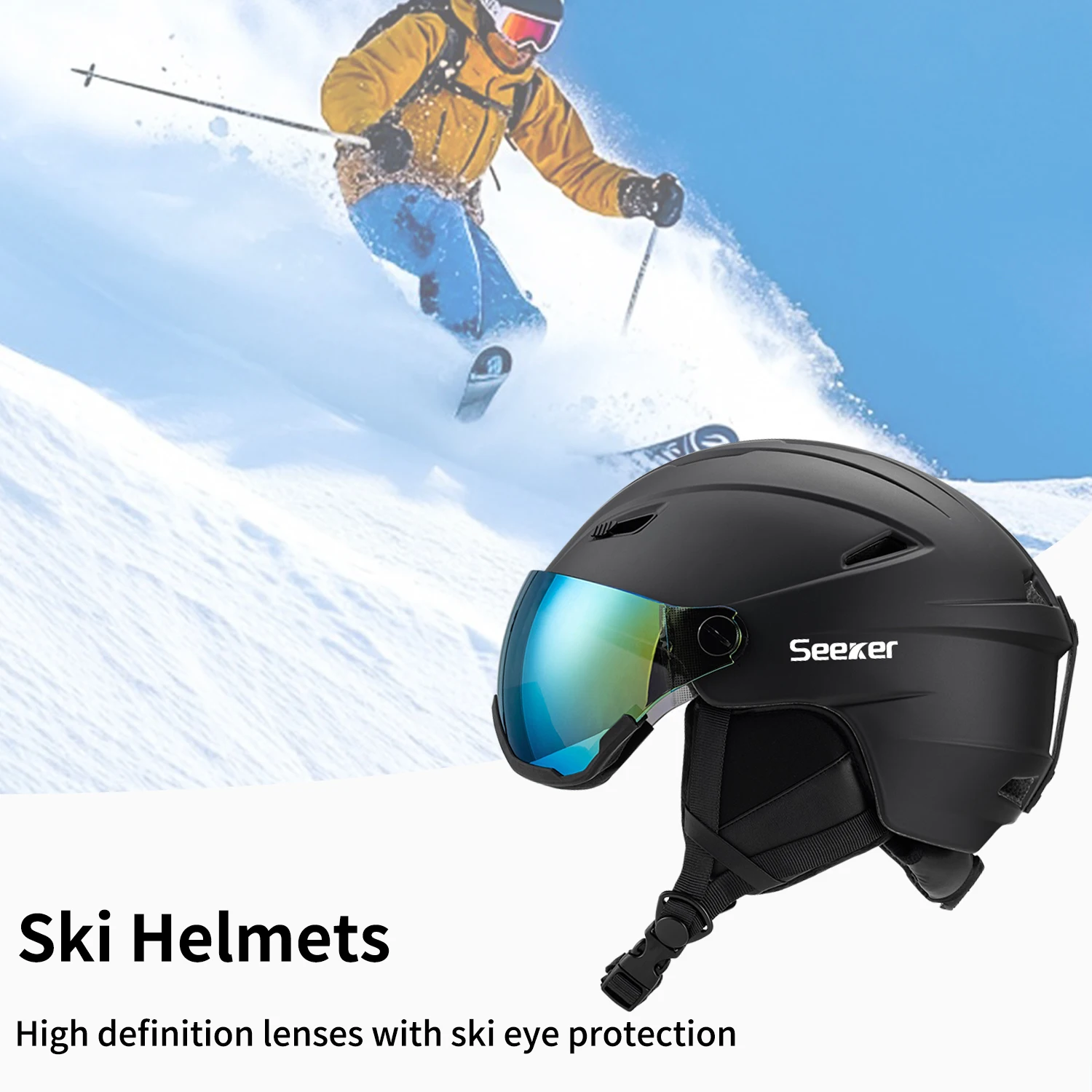 نظارات الثلج من SEEKER خوذة تزلج متكاملة للبالغين من الرجال والنساء في الهواء الطلق، خوذة ثلج دافئة مقاومة للرياح، معدات تزلج #5