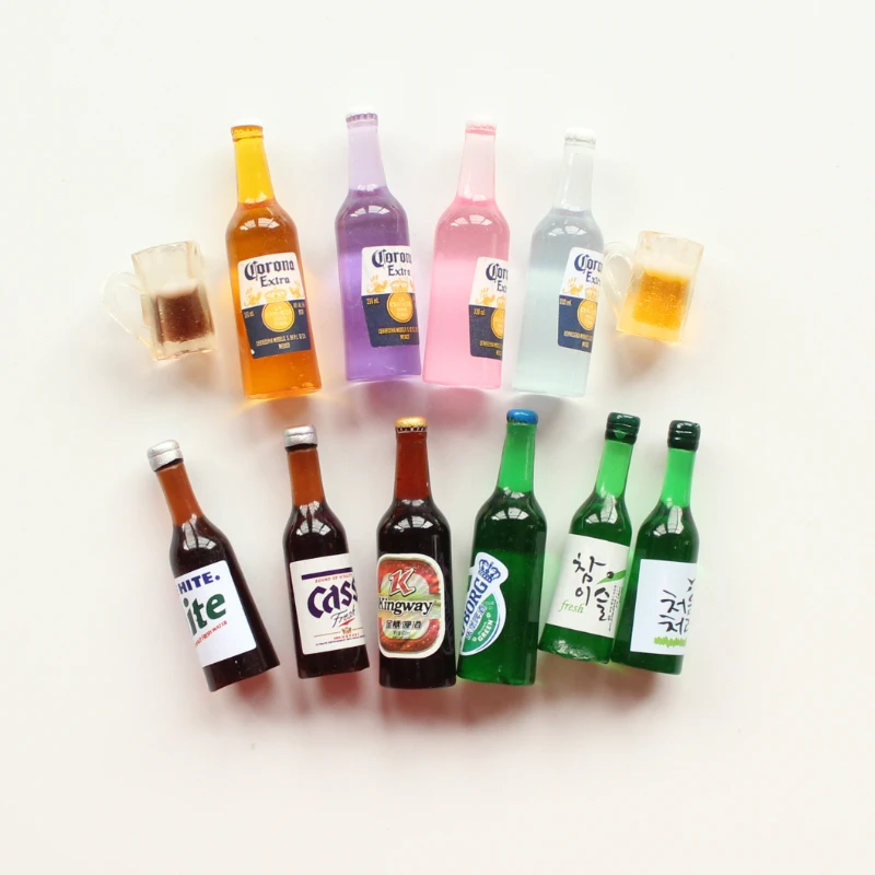 Mini Wine Beer Bottle Simulation Drinking Cup Resin Beverages DIY Home Decor Miniatures Fairy Garden Ornament Dollhouse Decor