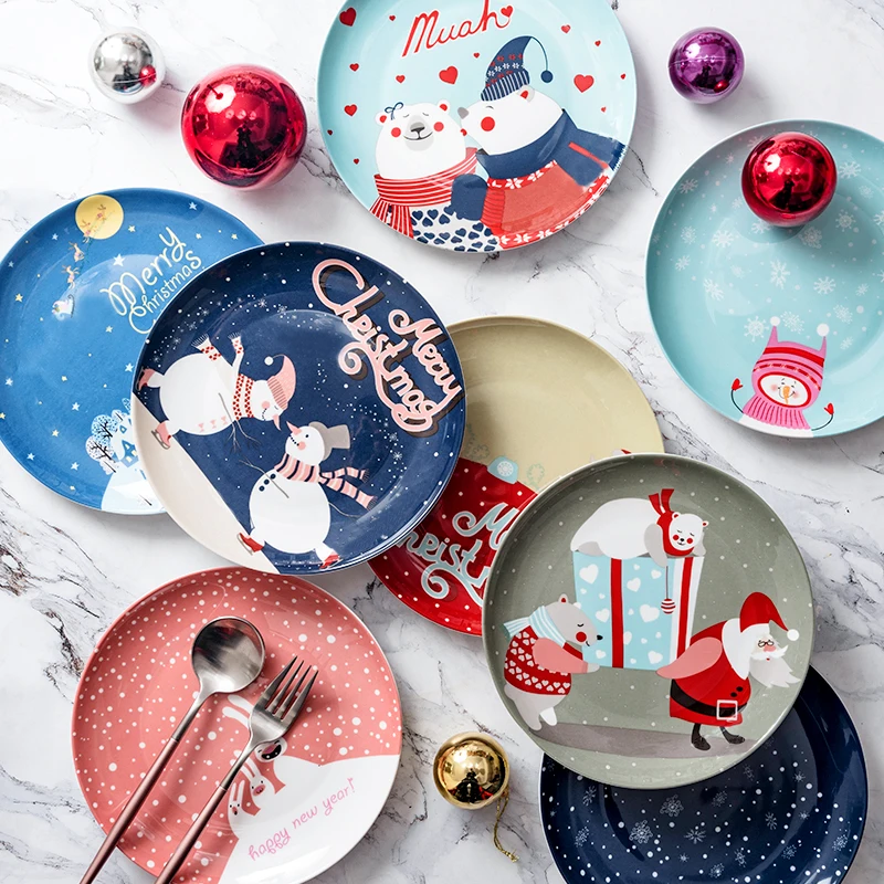 

Christmas Creative Cartoon Ceramic Dinner Plate Christmas Western Food Tableware Plate Plate New Year Small Gift Set Series