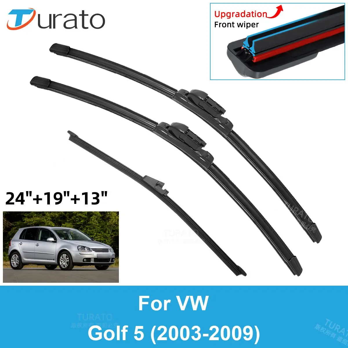 

3PCS Car Wiper Blades for 2003-2009 VW Golf 5 Rear Windshield Wipers Double Rubber Car Accessories 2004 2005 2006 2007 2008 2009