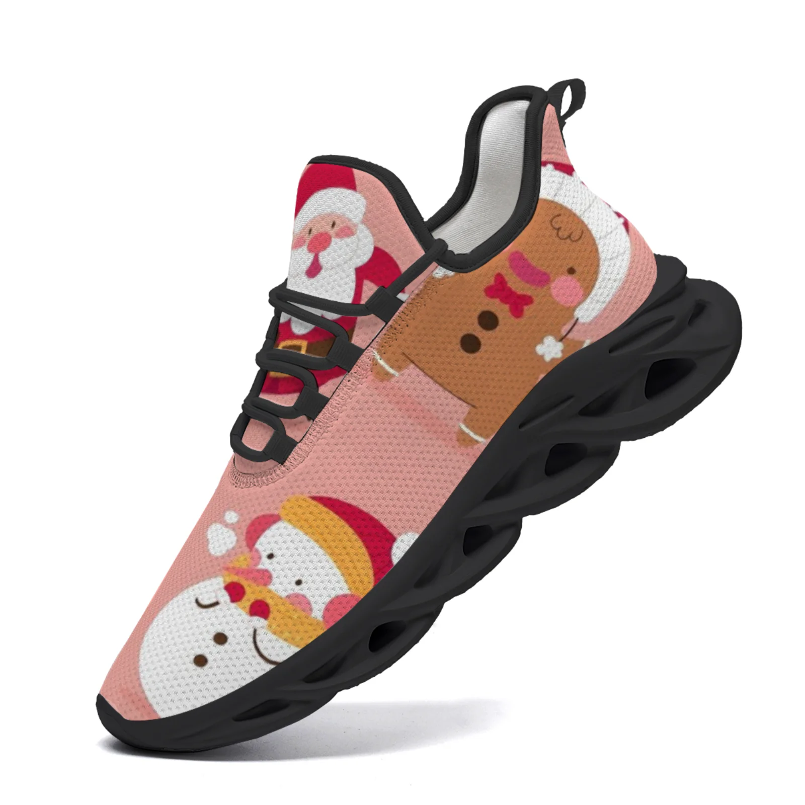 

Pink Christmas Snowman Print Women's Casual Sneakers Teen Lightweight Walking Running Shoes Mesh Lace-Up Shoes EUR36-48