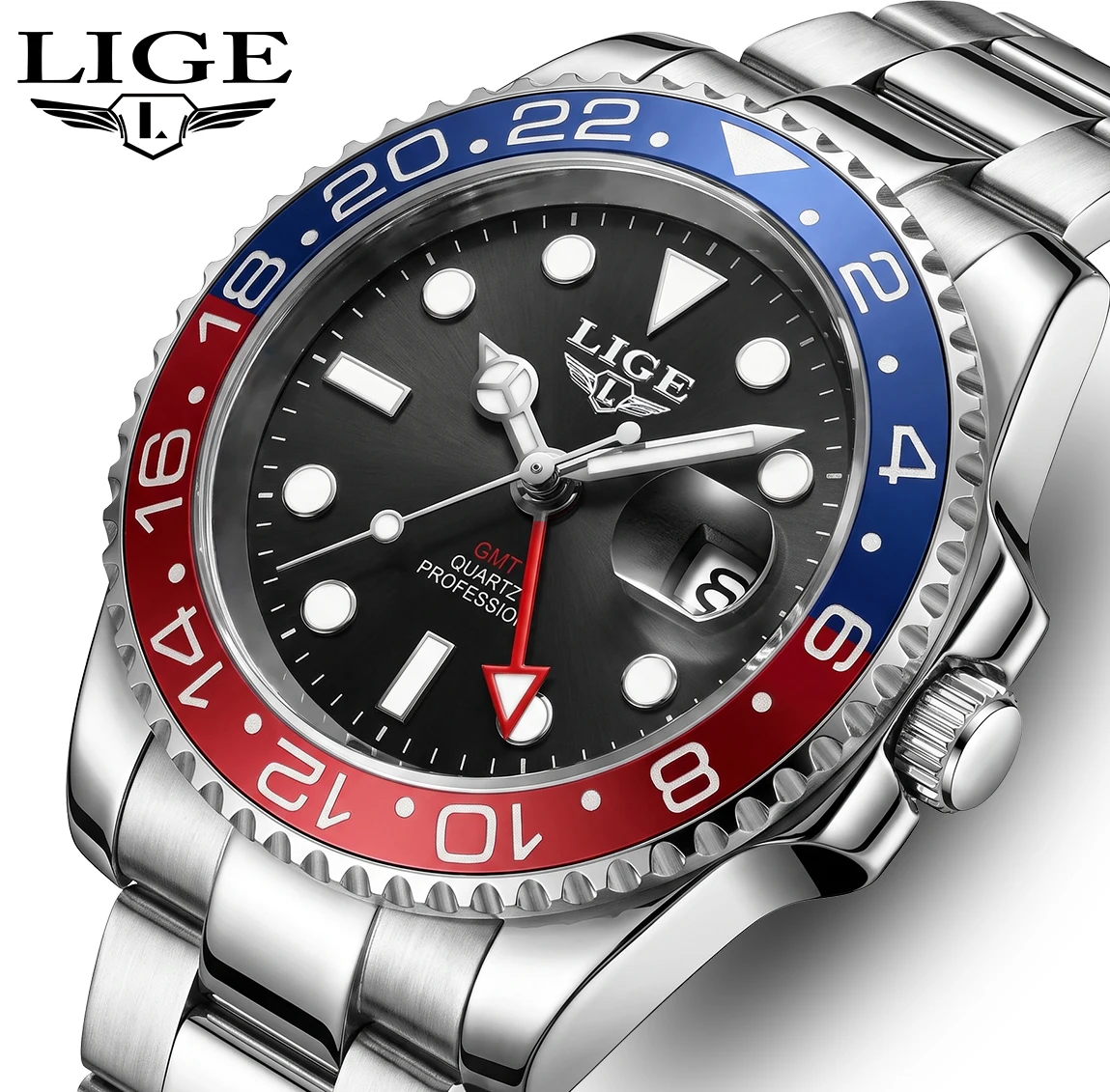 LIGE Hochwertige Luxus-Herrenuhr, Wasserdichte Quarzuhr mit Edelstahlarmband, Leuchtende Sportuhr, Geschenkuhr für Männer