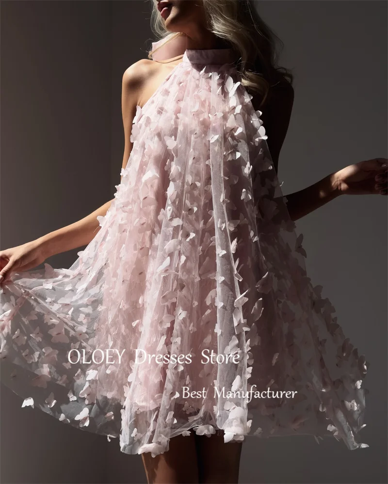 OLOEY-Robe de soirée rose à fleurs 3D, tenue de soirée, de mariage, col haut, mini princesse mignonne, jolie jupe de Rh, quelle que soit la jupe des filles