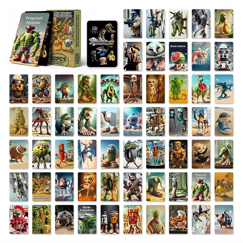 

92PCS Italian Brainrot Tungtungtung Sahur Shark Crocodile Animal LOMO Collectible Photo Cards Set with Stickers