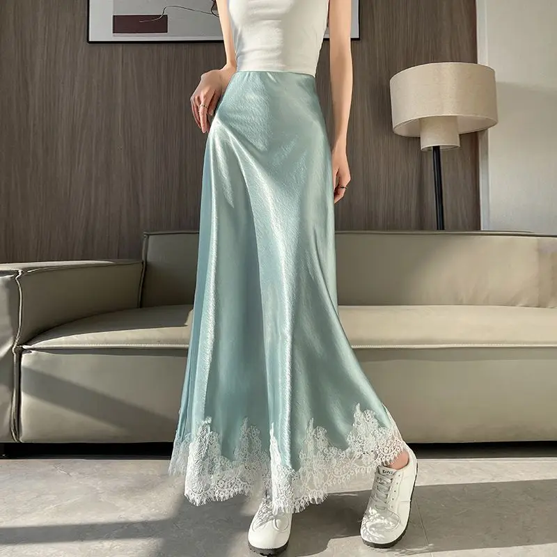 

lace acetic acid satin fishtail skirt women's spring and summer 2026 high waist drape a word hip wrap