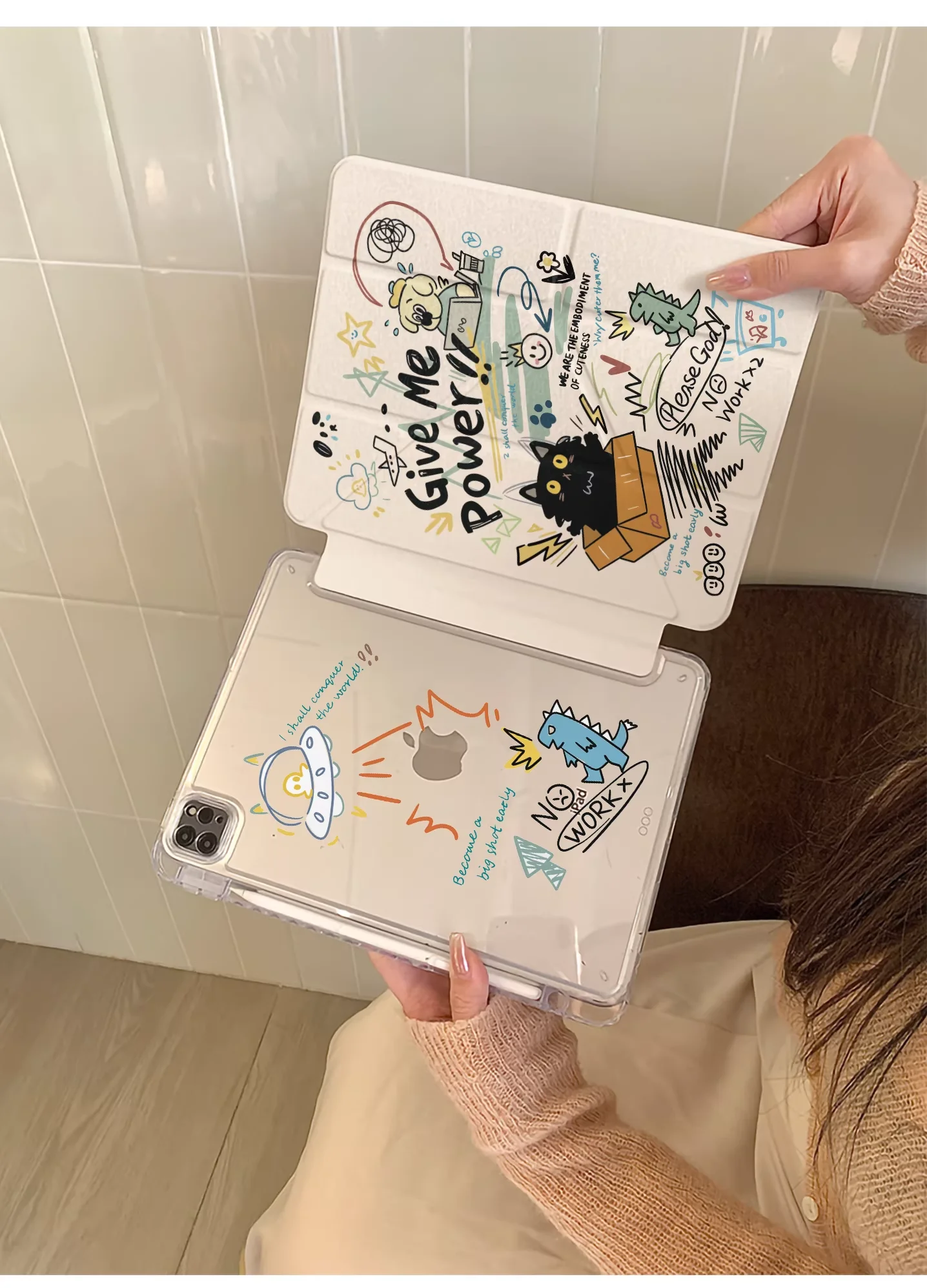 

Black Kitten Box Graffti With Pen Slot For iPhone iPad Mini 4 5 6 7 8 9 10 Air 1 2 3 4 5 6 7 M2 M3 A16 Pro M4 M5 Cover Ins