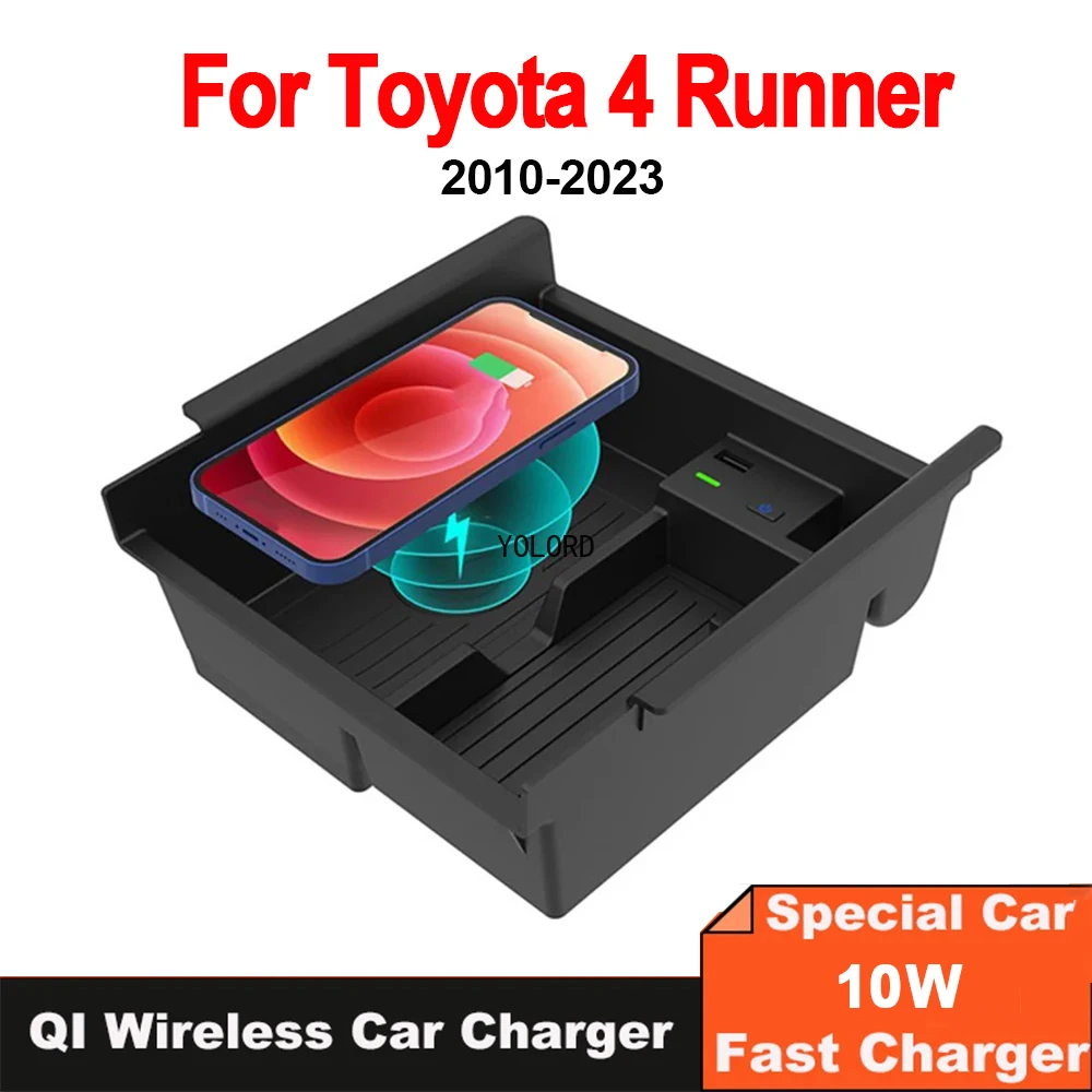 10w Car Wireless Charger Center Console Organizer Tray for Toyota 4 Runner 2010-2021 Wireless Phone Charging