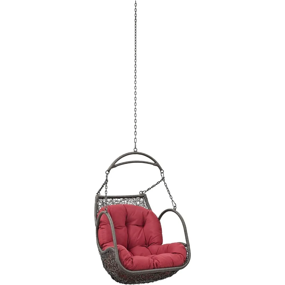 

EEI-2659-RED-SET Arbor Wicker Outdoor Patio Set with Hanging Steel Chain, Swing Chair Without Stand, Red