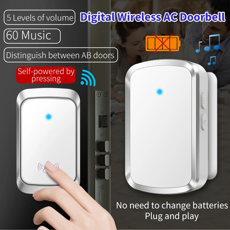 CACAZI Wireless Doorbell Waterproof Self-powered Button Smart Door Bell Sets Home Welcome Outdoor House Chimes Receiver Hot Sale