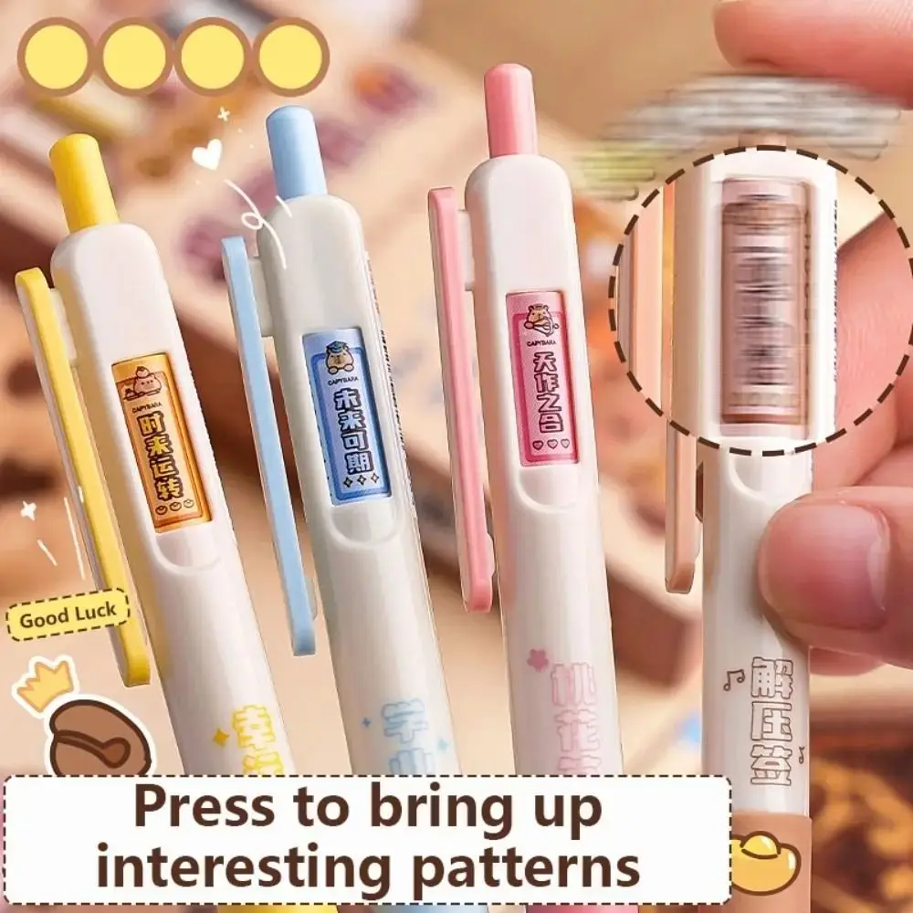 

4PCS Creative Kawaii Capybara Gel Pen Lucky Blessings Soft Grip Writing Signature Pen 0.5mm Nib Cute Press Changing Pen Students