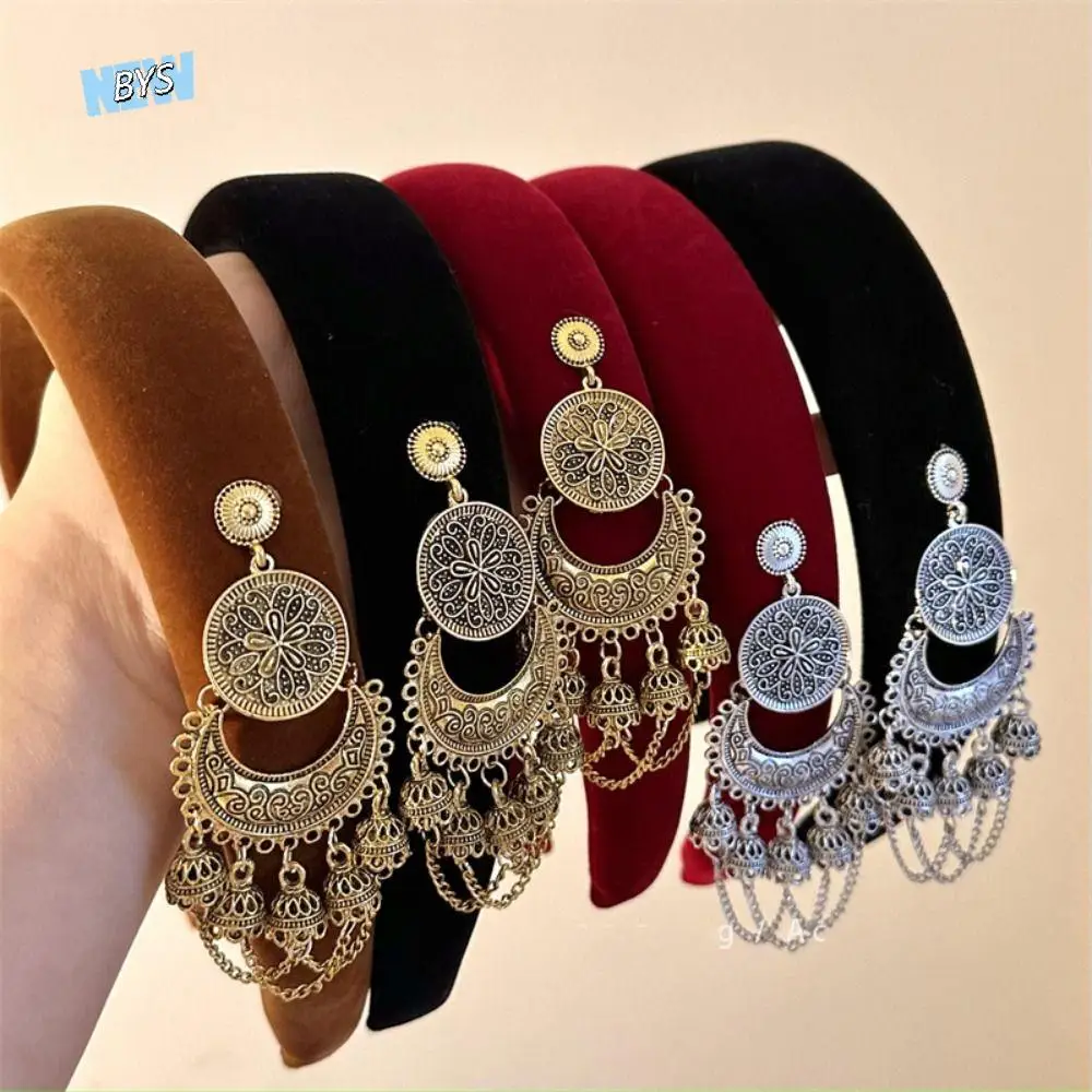 

Creative Velvet Tassel Bell Hair Band Vintage Retro Ethnic Style Hair Hoop Elegant Pendant Chinese Style Side Clip Women