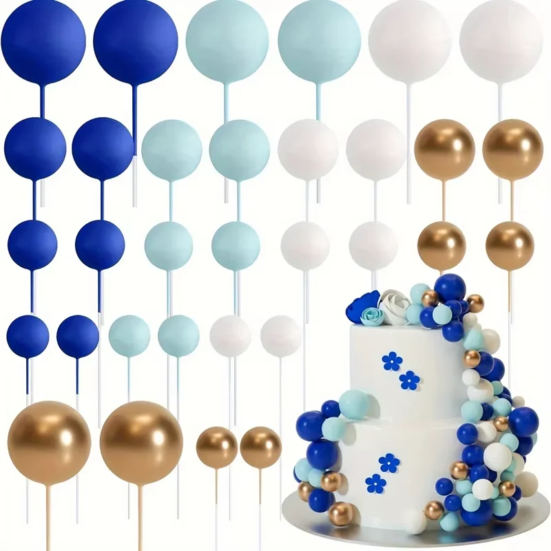 20 Stuks Cake Goud Zilver Bal Gelukkige Verjaardag Cake Topper DIY Cupcake Vlag Bruiloft Kerst Bal Decor Baby Verjaardag Decoratie