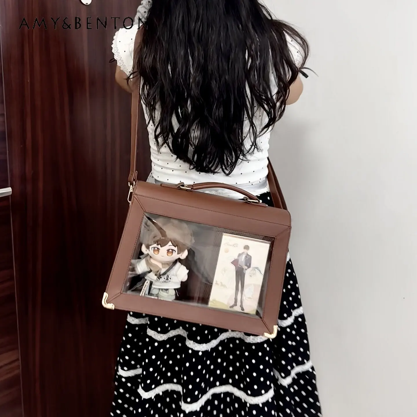 

Vintage Brown Lolita School Bag Retro PU Leather Briefcase Japanese JK Uniform Handbag All Match Large Capacity Handbag Women