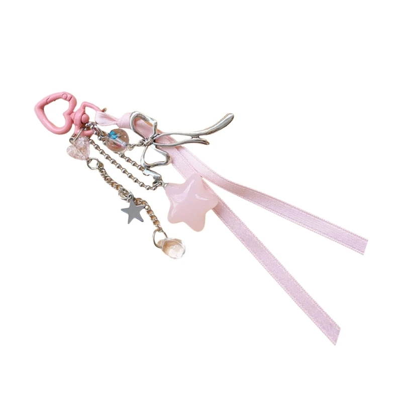 Cuteness Ribbon Bowknot Keychain with Star Pendant Soft Girl Fashion Accessory Fashion Key Holder for Any Occasion