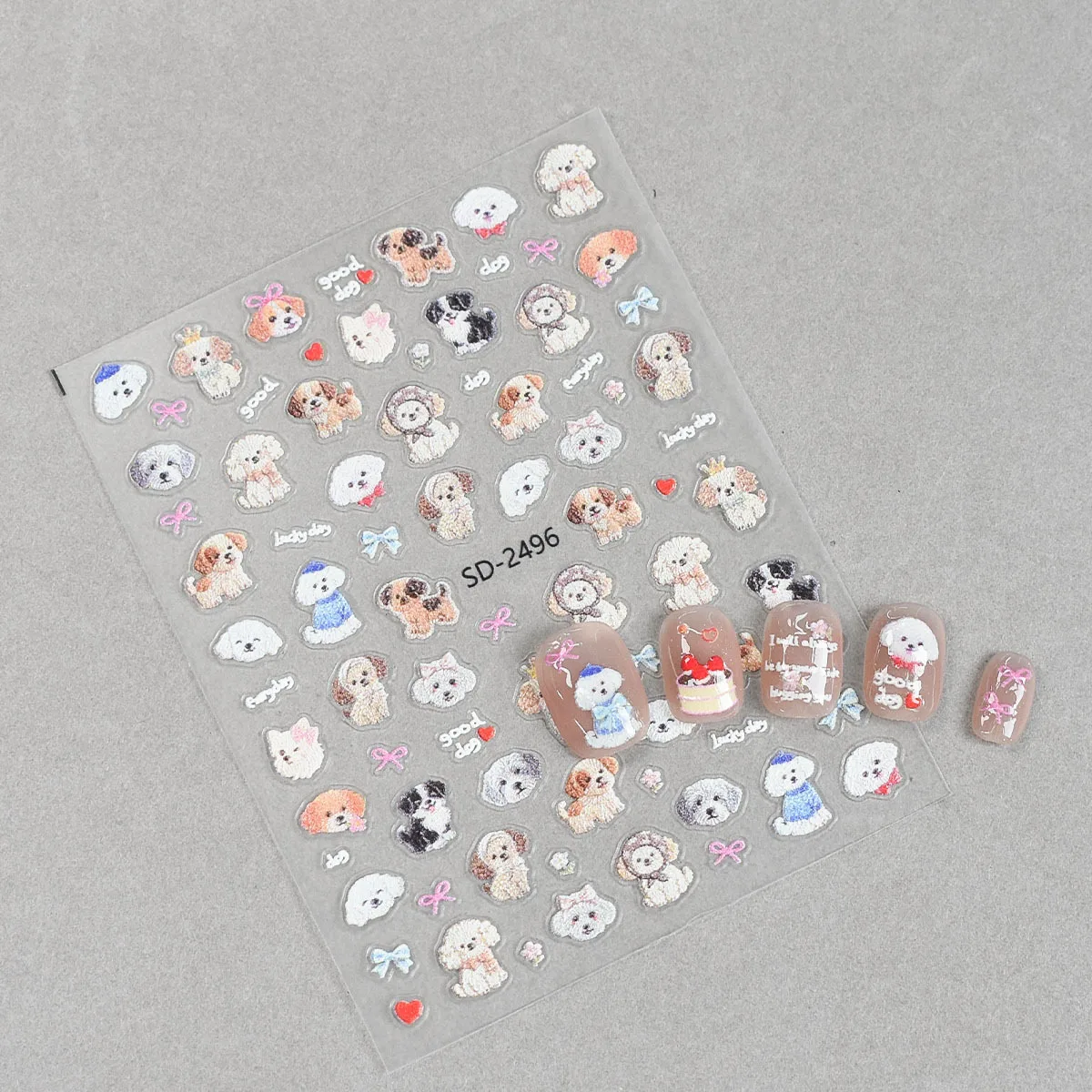 1 Stück Niedlicher Cartoon-Nagelaufkleber 3D Welpen und Katzen Bunte Schleifen DIY Selbstklebende Kreative Nagelkunst-Sticker für Kinder