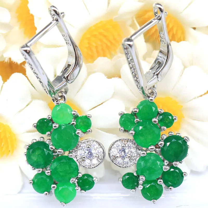 

36x15mm Hot Selling Real Emerald Created Mystic Topaz Blue Topaz Pink Morganite CZ Dating Women Silver Plated Earrings