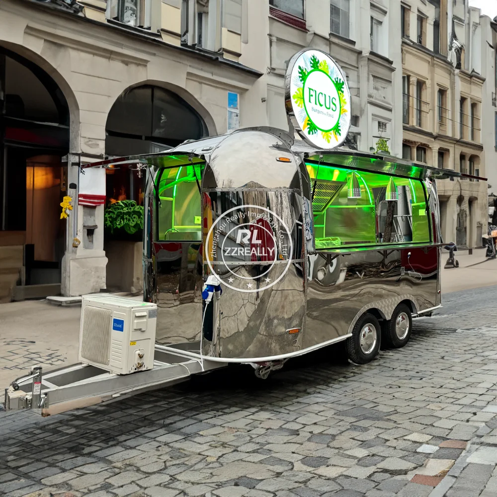 Airstream Trailer BBQ Burger Vintage Food Trailer Camping คุณภาพสูงอาหารรถเข็น Mobile Bar Custom Full อุปกรณ์
