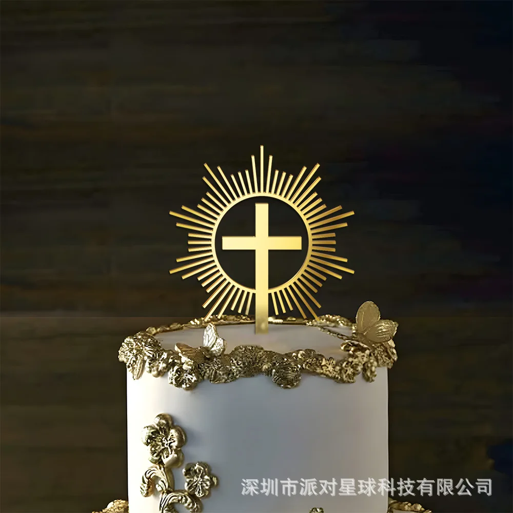 Cross Cake Topper Gold Acrylic Baptism Christening Happy Birthday Cake Toppers Communion Wedding Party Baby Shower Decoration