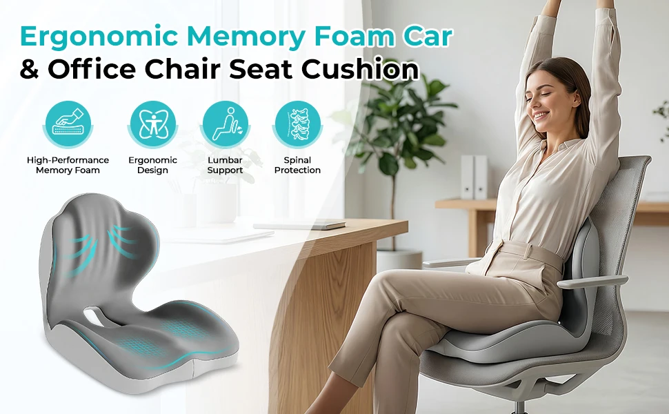 Orthopedic Ergonomic Posture Corrector Cushion Back Hip Support Seat Pad Relieve Lower Back Sciatica Pain for Office Car Chair