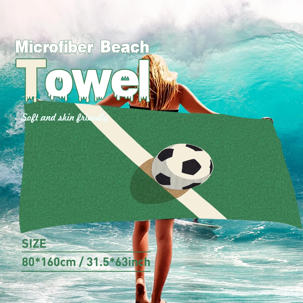 Toalla de baño de secado rápido con diseño de fútbol, Toalla de microfibra absorbente de arena para playa, peso ligero, natación, camping, yoga, Playa
