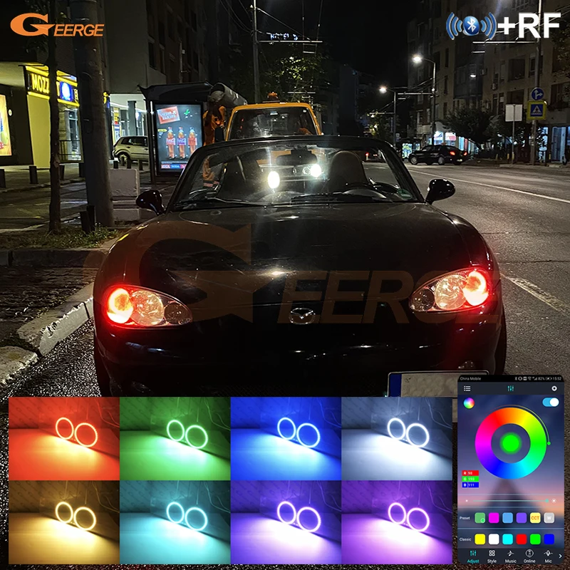 For MAZDA MX5 MX-5 2000 2001 2002 2003 2004 2005 RF Remote BT App Multi-Color Ultra Bright RGB LED Angel Eyes Kit Halo Rings