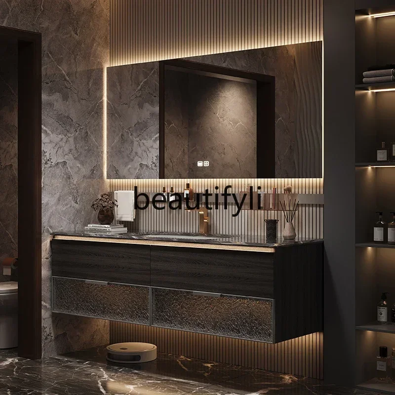 

ls 42New Arrivals D06 Light luxur hotel stle bathroom cabinet combination marble luxur stone countertop washbasin sink washbasin