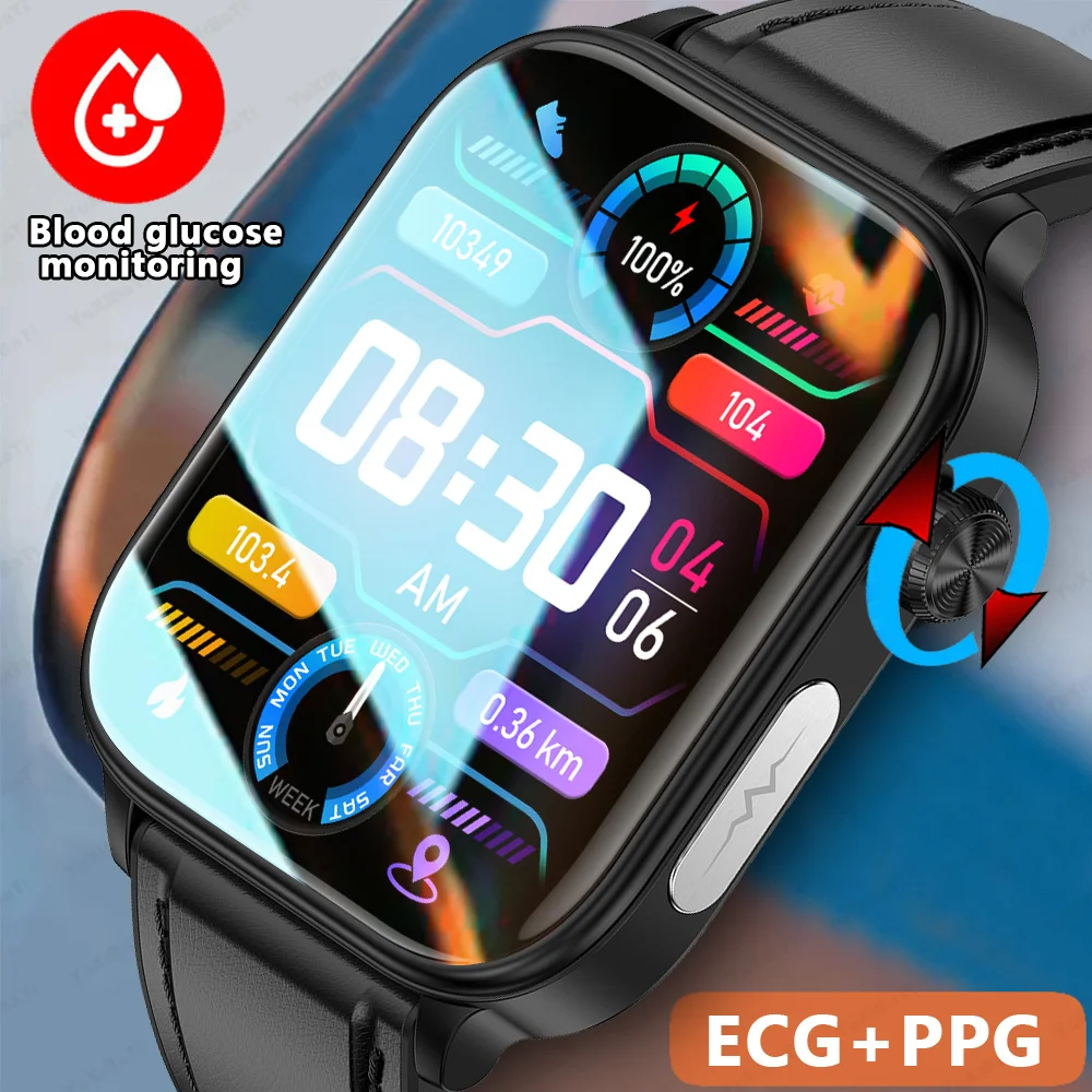 2024 New ECG+PPG Temperature Pulse Physiotherapy Smartwatch Men 466*466 HD Health Management BT Call Sports Waterproof Watches