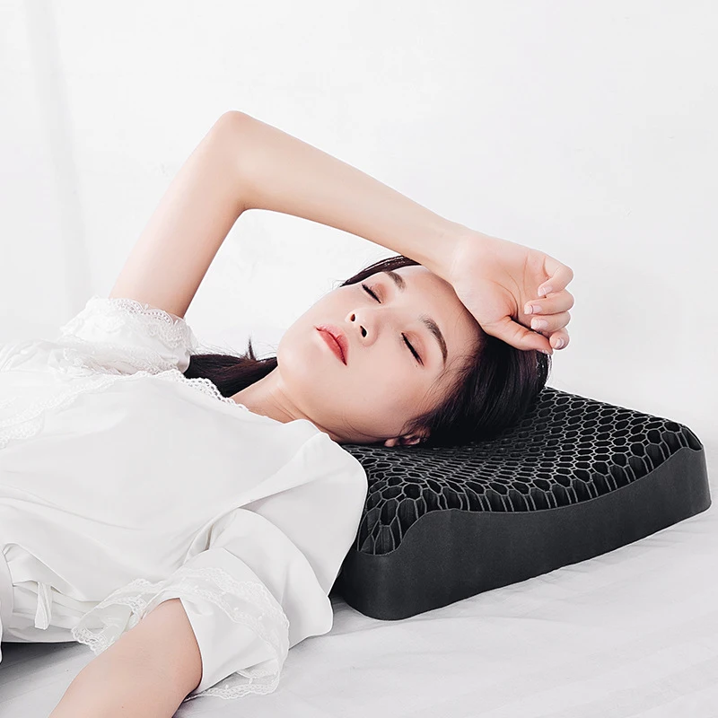 Black Bamboo Charcoal TPE Gel Honeycomb Grid Washable Jelly Silicone Neck Support Breathable Sleeping Pillow for Comfort Sleep - view 5