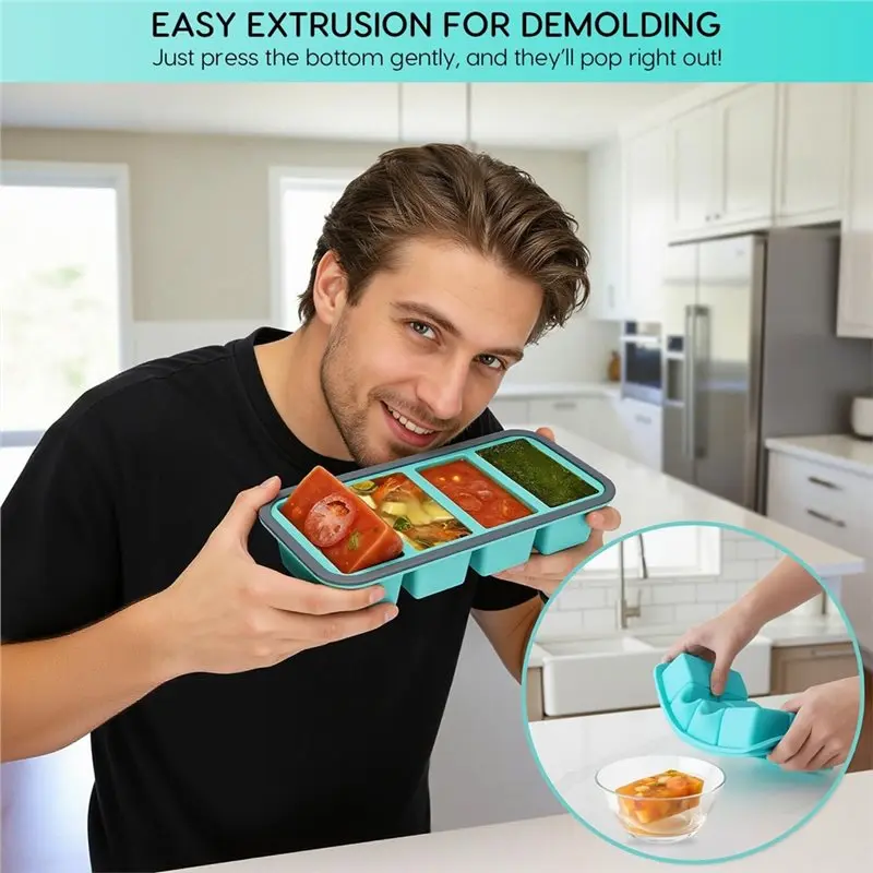 A69esilicone For Freezer Containers 2 Pack Soup Storage Molds With Lids, Ice Trays For Freezer, For Storing 250Ml/125Ml Broths
