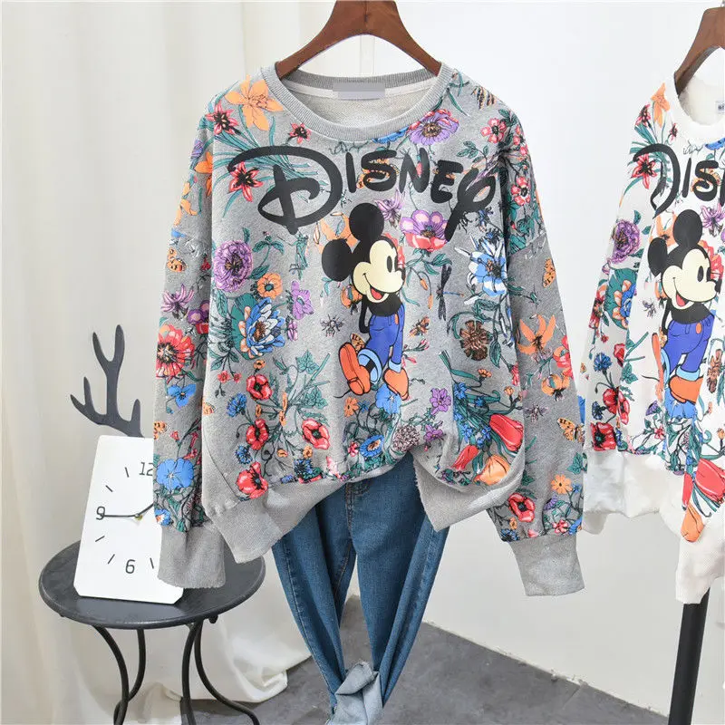 Mickey Print Women Hoodies Cartoon Korean Style Autumn Spring Sweatshirts Long Sleeve New Clothes Harajuku Hoodies Casual top