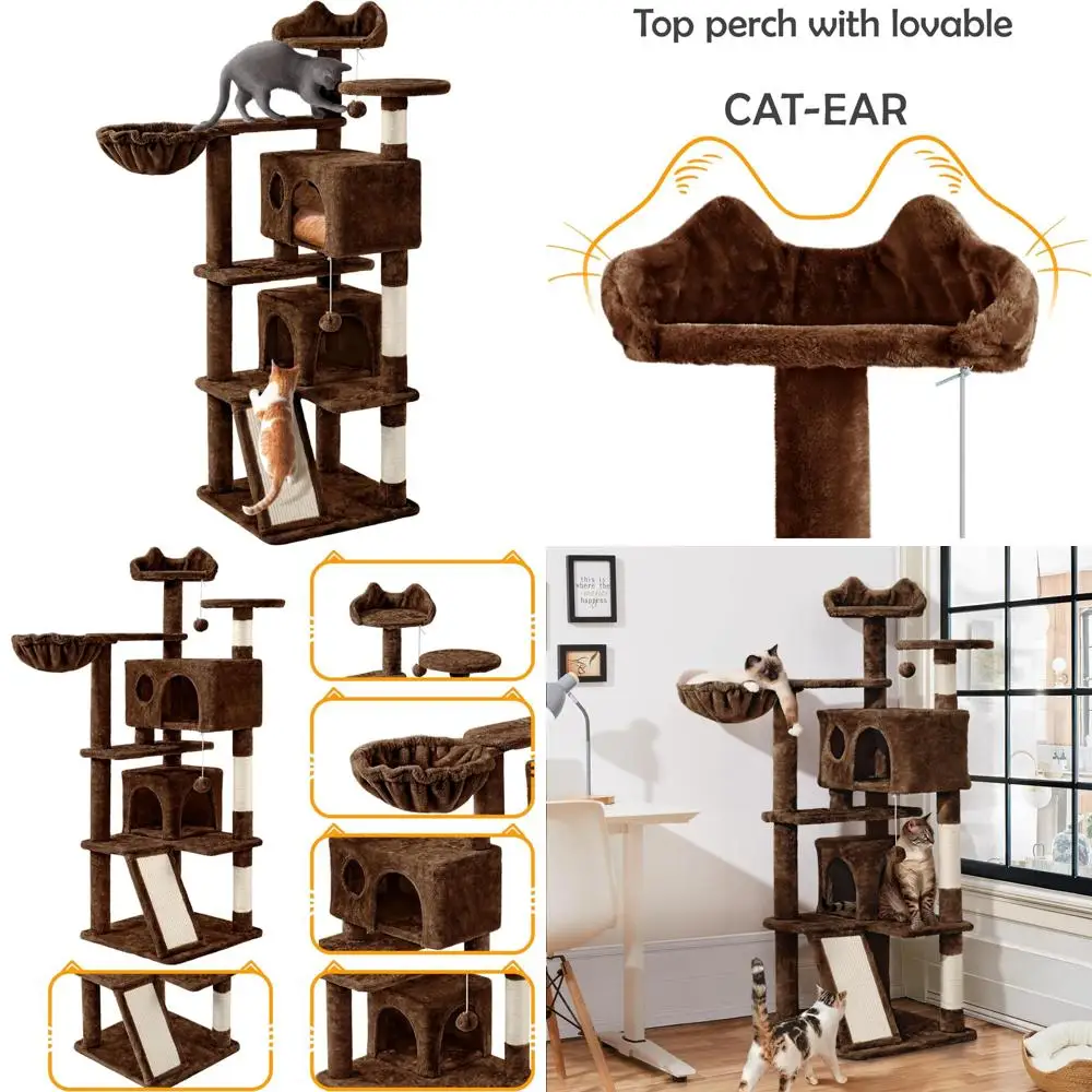 

Внутренняя 57-дюймовая многоуровневая кошачья башня с жердонами, презервативами, шариками и когтеточкой