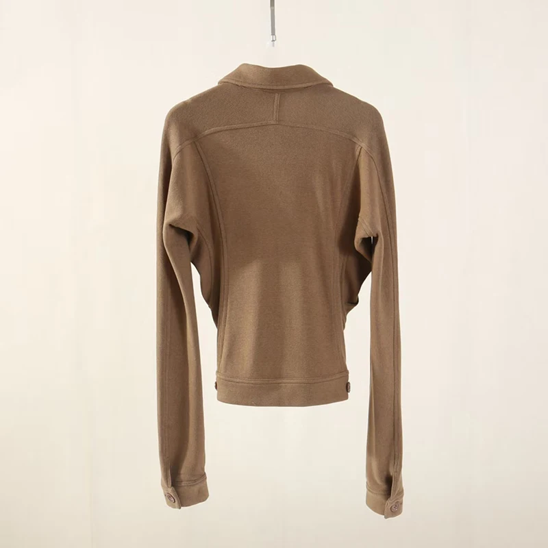 Chemise en tissu tricoté pour femmes, haut à col rétro plissé personnalisé robuste, chemise de haute qualité, 2025, automne, nouveau style