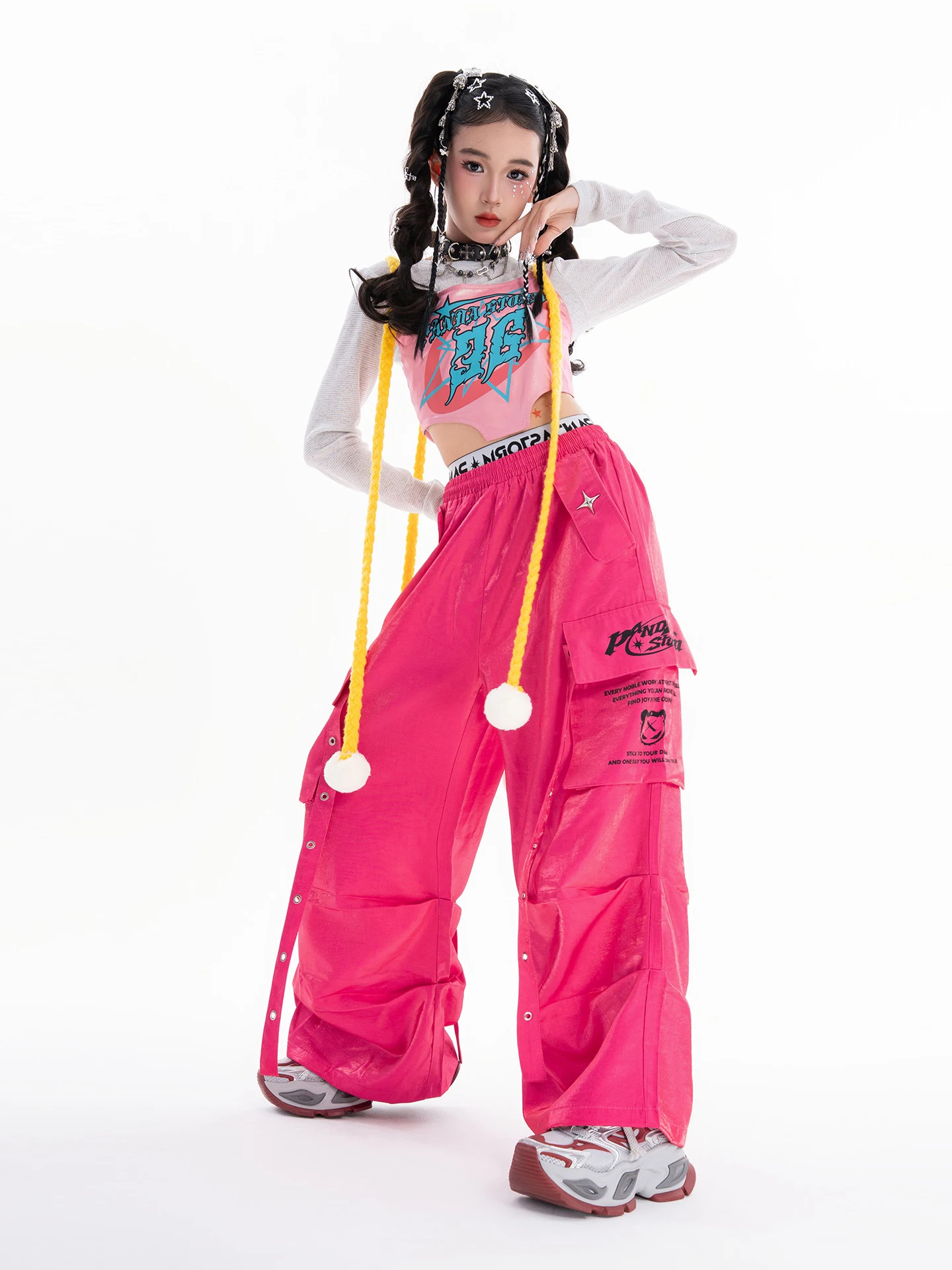 2025 neue Mädchen Jazz Dance Kleidung Rosa Blau Weste Hosen Kinder Team Hip Hop Leistung Outfits Mode Laufsteg Straße Tragen BL17519