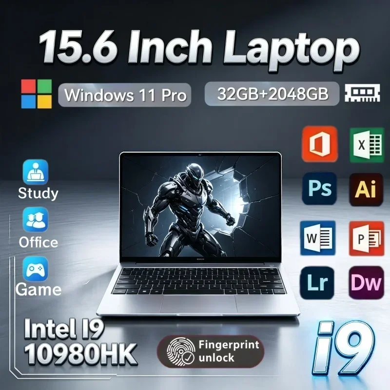 2026 New 15.6 Inch Laptop Intel Core I9 10980HK Windows11 32GB RAM 2TB SSD Fingerprint Unlock Computer For Daily Learning