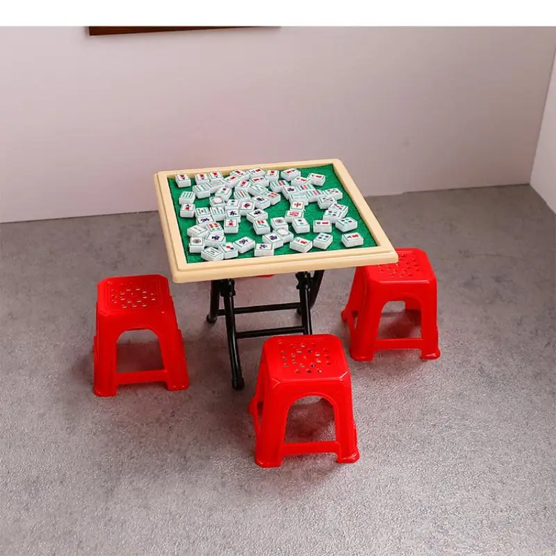 1 Juego de muebles para casa de muñecas, accesorios 1/12, Kit de mesa y silla Mahjong en miniatura para casa de muñecas, modelo de juguete de decoración para el hogar