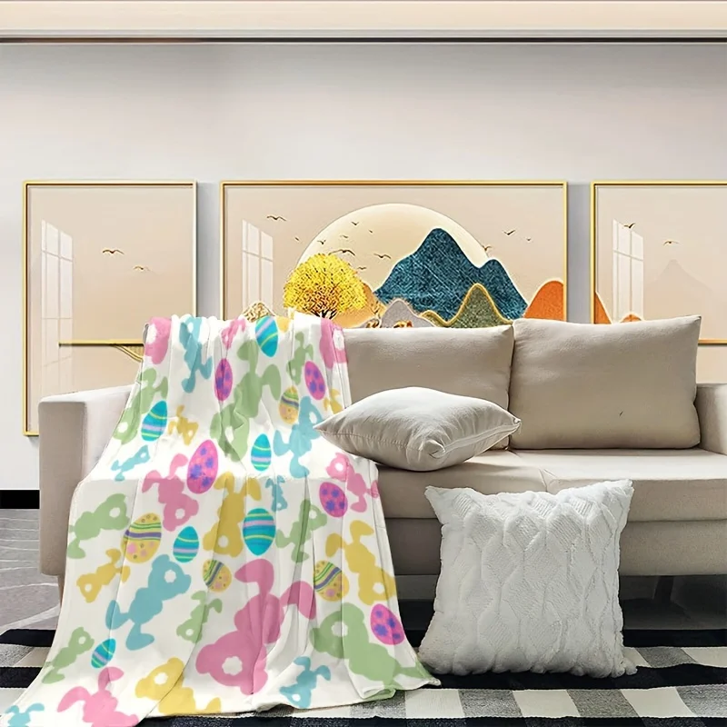 Easter Bunny Bliss Blanket Reversible Flannel Throw for Spring Celebrations AllSeason Comfort Festive Joy Gift