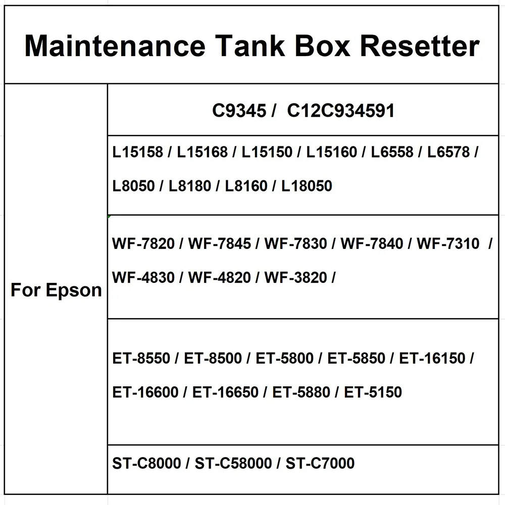 Battery Version C9345 Maintenance Tank Chip Resetter for Epson T-8550 ET-8500 ET-16000 L8050 L15158 L15168 L15150 L15160 6558