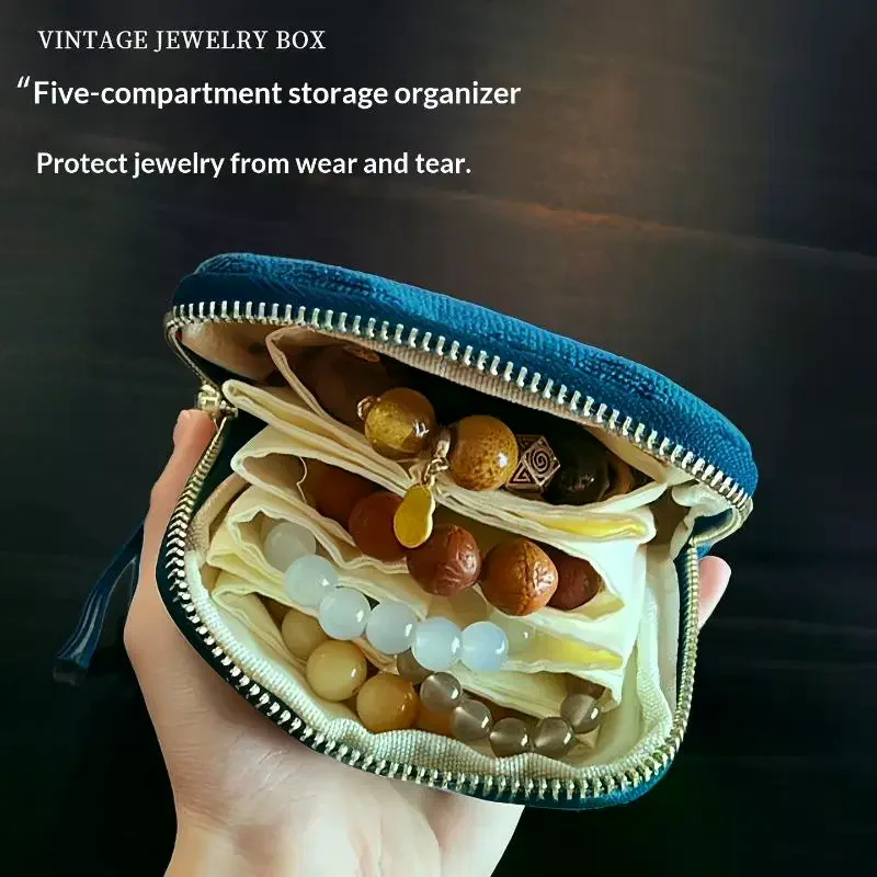 Portable Jewelry Storage Bag With Tassel Pendant Ring Zipper Crystal Bracelet Storage Multi-layer Large Capacity Storage Pouch