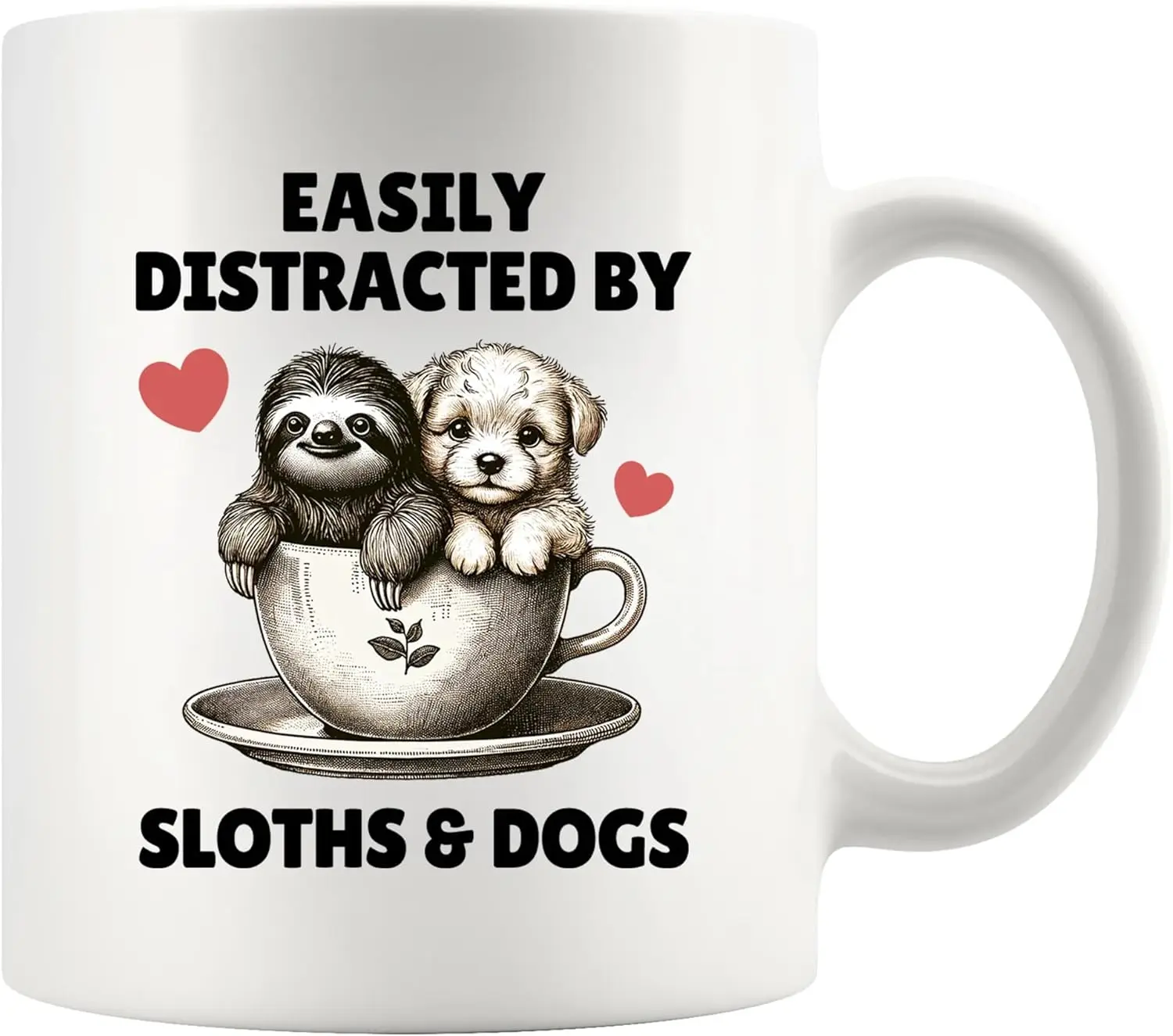 Panvola Easily Distracted by Sloths and Dogs Gift For Dog Mom Dad Sloth Lover's Gifts Novelty Drinkware Ceramic Mug 11 oz Wh