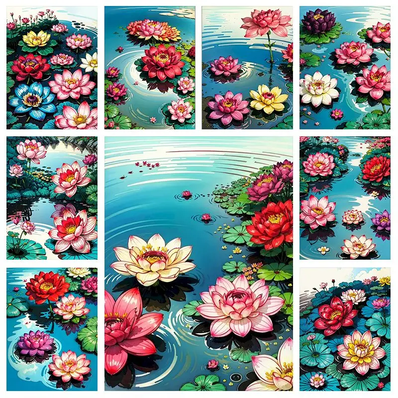 

GATYZTORY Paint By Numbers Flowers Colorful Lotus Painting By Numbers On Canvas Handicraft Kit Diy Gift Set