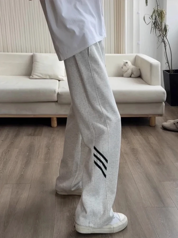 Men's Loose Straight Leg Sweatpants Heavyweight Casual Leisure Pants Autumn Season American Sle Cleit Trousers White ey...