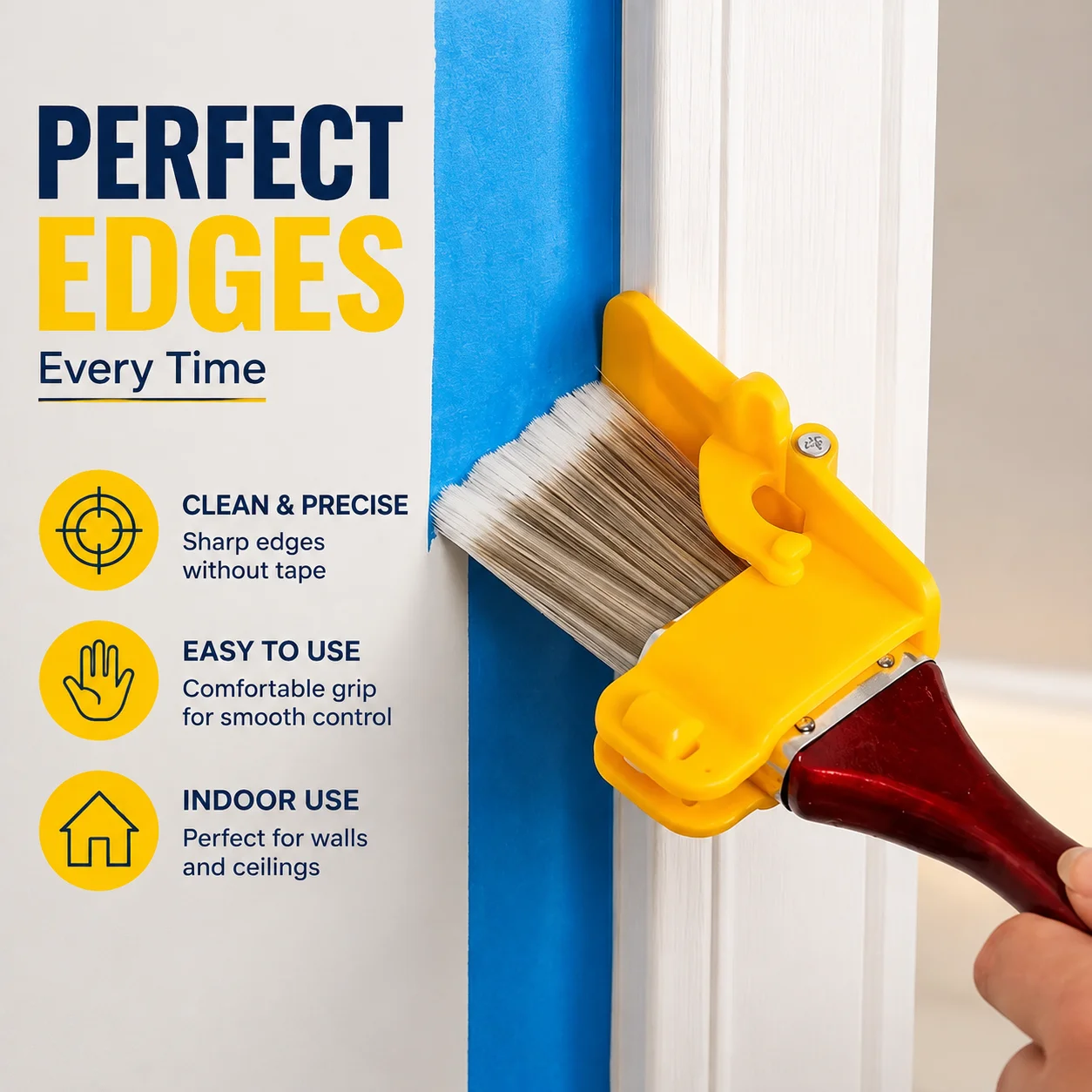 Corner Paint Brush for Walls and Ceilings, Handheld Edger Tool with Clean Cut for Latex Paint, Indoor Use